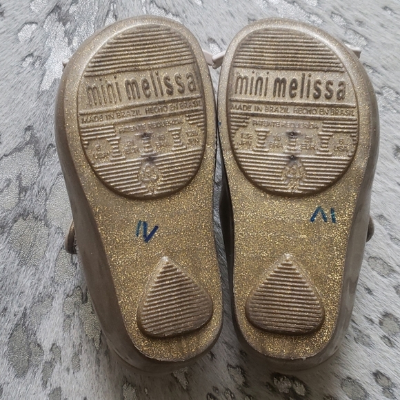 Mini Melissa Gold Glitter Kitty Cat Shoes Sz6 - Picture 7 of 8